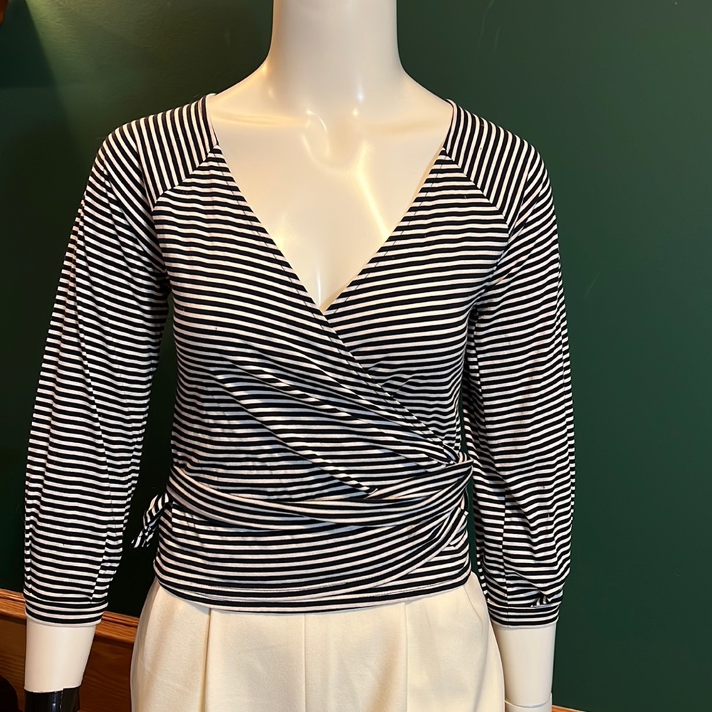 Ann Taylor Factory Nautical Surplice Cross-Over 3/4 Sleeve Top